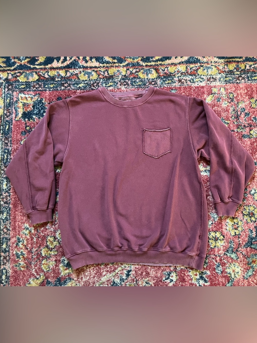 aerie Women’s Everyday Pocket Crewneck Sweatshirt in Burgundy size M